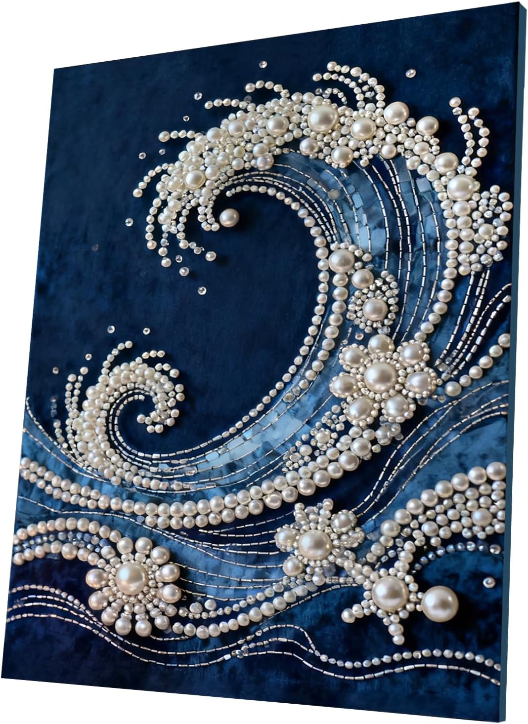 DIY Diamond Pearl Painting Kit for Adults, Flower 3D Pearl Painting Craft with Wooden Frame 40x50cm, Beginner Friendly Home Wall Decor Art, Gift for Women Men Housewarming (Wave-01)