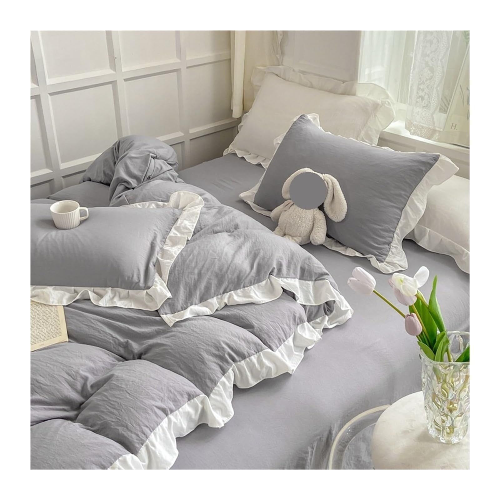 ZHSOAO Duvet Cover Set No Filling Soft Washed Cotton Ruffles Bed Linen Pillowcases for Bed(Color 3,Full 4pcs 180x220cm)