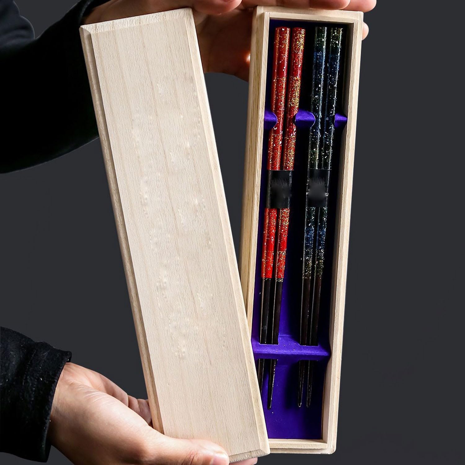 Baguettes pour débutants, Baguettes en métal, Baguettes japonaises Faites à la Main, Motif Ciel étoilé, Ensemble de Baguettes pour la Maison