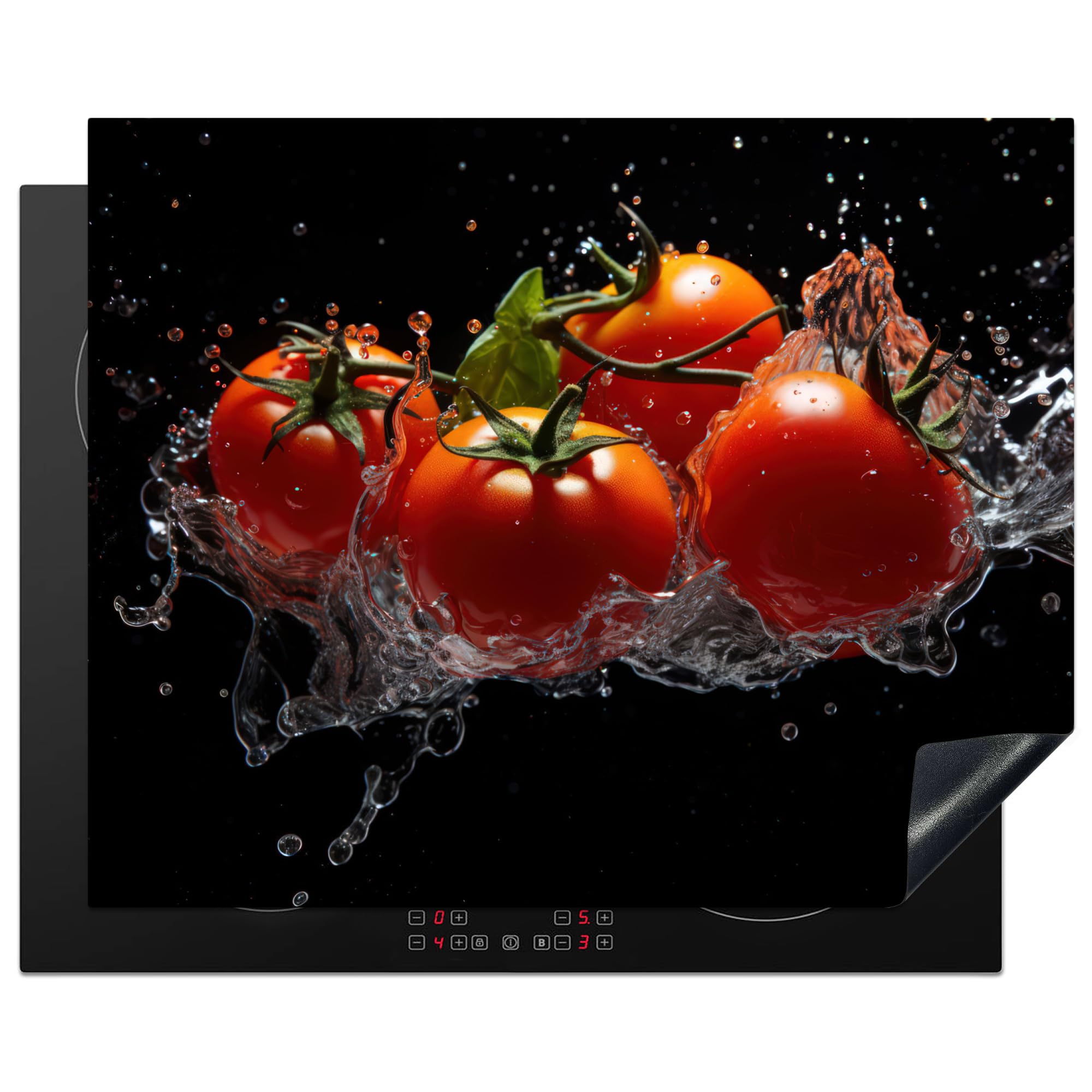 KitchenYeah© Induction Hob Protector Mat 20.5"x25.6" / 65x52 cm Stove Cap Top Cover Kitchen Cooker Covers for Electric Hobs Vinyl Tomatoes - Black - Water - Red - Vegetable