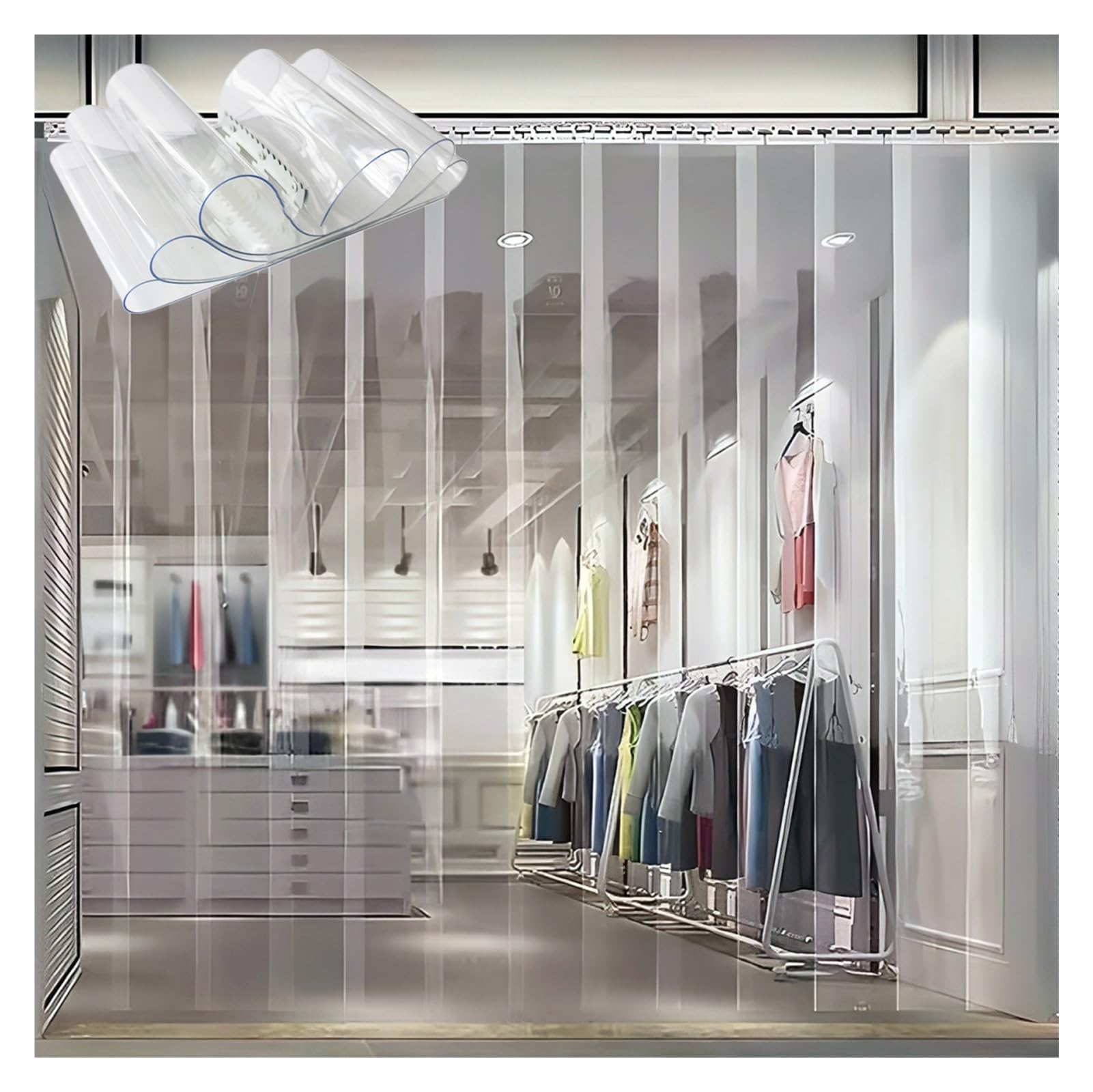 Fbhappiness Clear Pvc Strip Door Curtain，Plastic Strip Door Curtain Windproof Vinyl Door Strips Curtain Door Cover For Walk In Freezers Coolers Warehouse Garage Gate(165X220cm/64.96X86.61in)