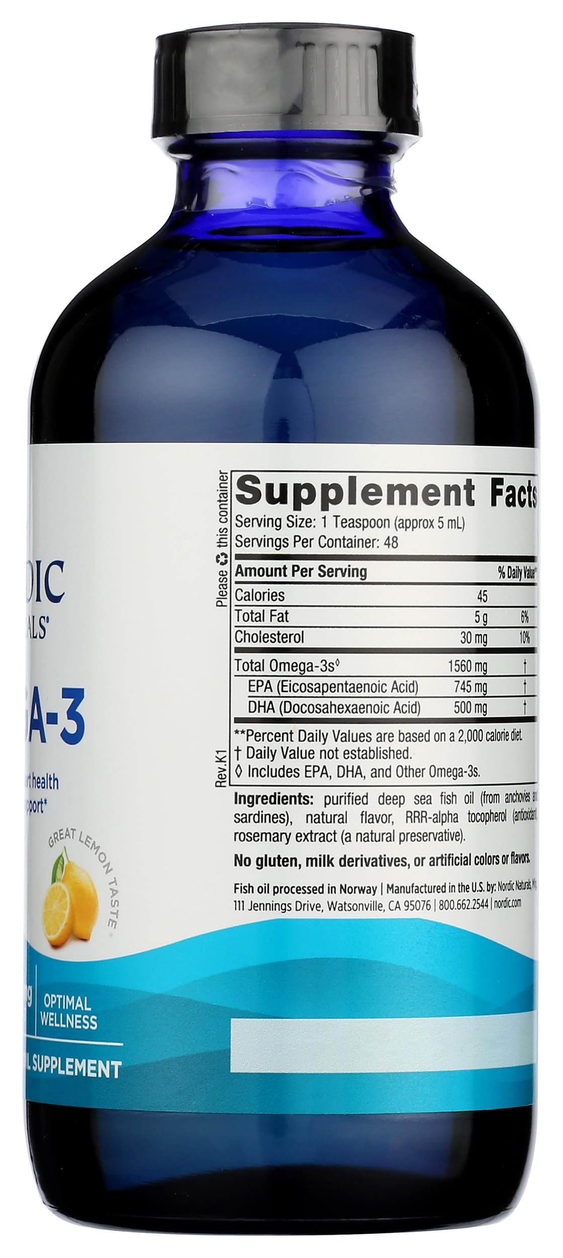 Omega-3, Purified Fish Oil, Lemon Flavor, 8 fl oz (237 ml) - Nordic Naturals