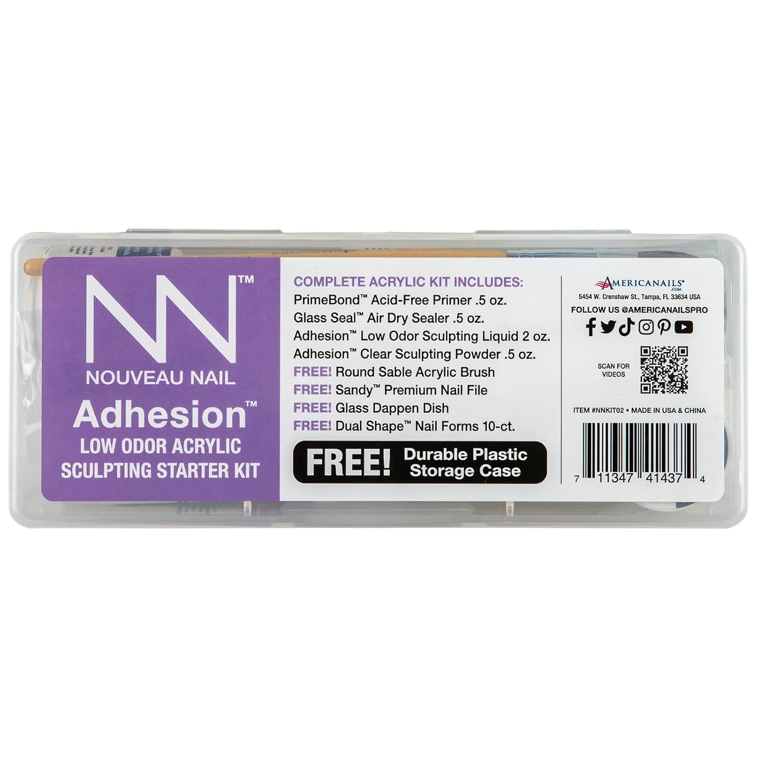Adhesion Odorless Acrylic Sculpting Starter Kit - Clear Acrylic Powder, Acid-Free Primer, Top Coat