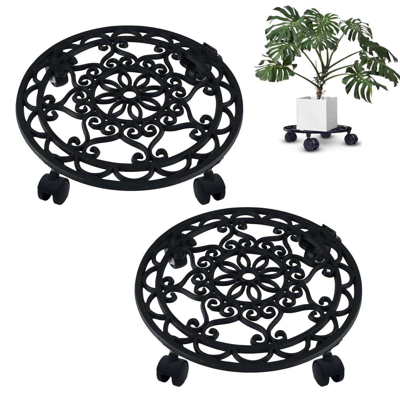 ecofynd Rolla Round Metal Plant Stand for Indoor & Outdoor Pots, Caddy Rolling Wheels Metal Potted Plant Holder for House, Garden & Patio (Pack of 2, Black, PS016) (B0CBVK7STZ) Amazon Price History, Amazon Price Tracker