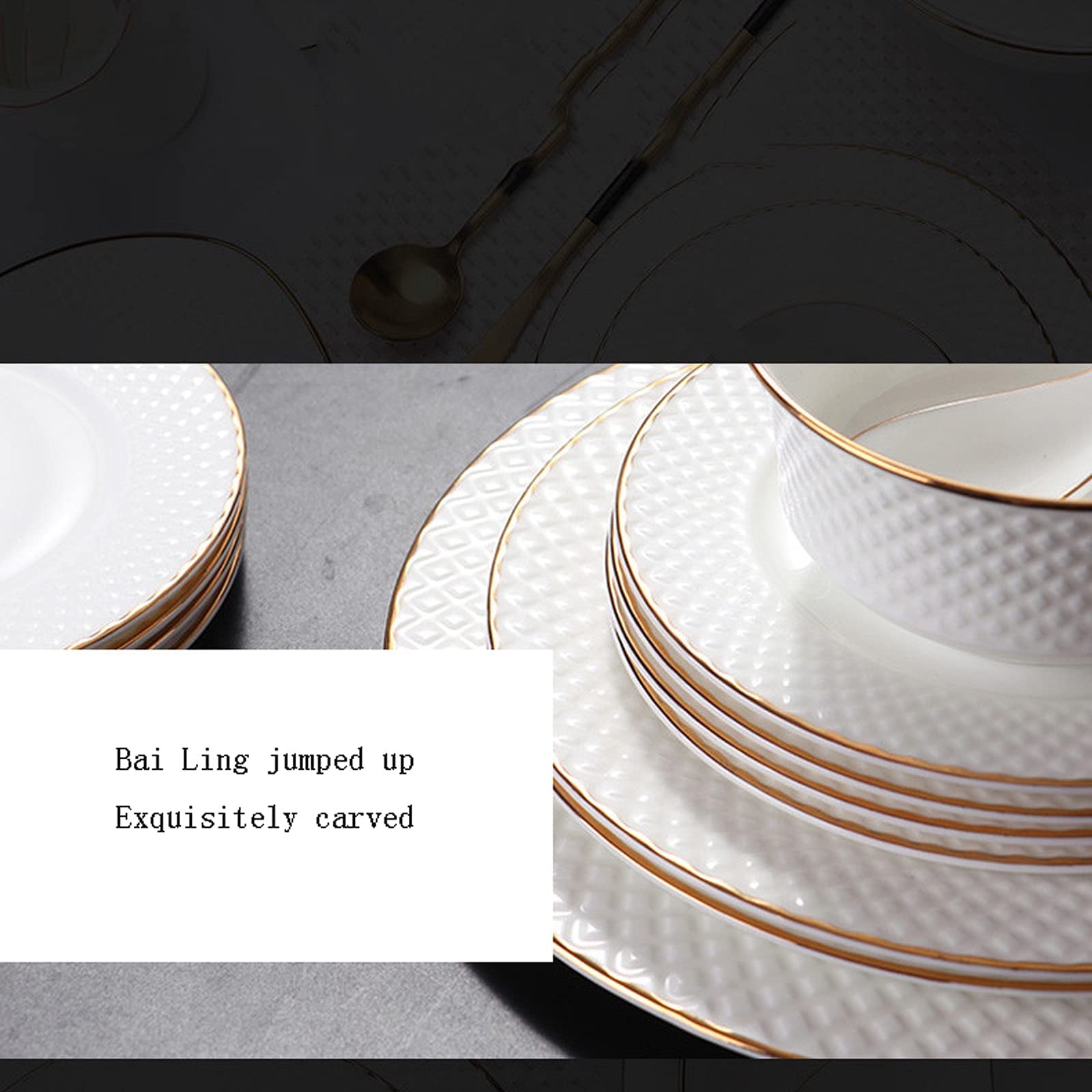 Zestawy obiadowe Zestaw naczyń, Zestaw ceramicznych zastaw stołowych, Zestaw 60-częściowy z białej porcelany, Spersonalizowany zestaw talerzy kuchennych i misek