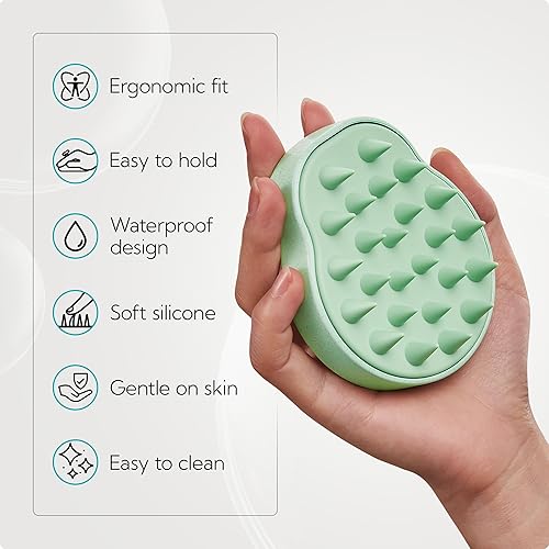 Vista 4 de HEETA - Juego de 2 masajeadores de cuero cabelludo para el crecimiento del cabello, cerdas de silicona suave para eliminar la caspa y aliviar la 01