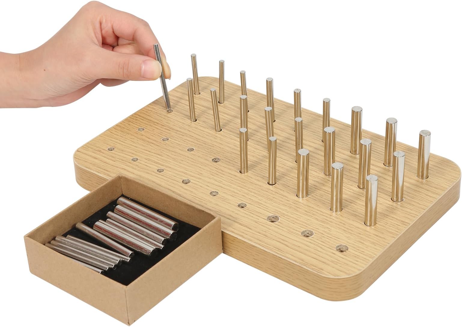 36-Hole Wooden Pegboard for Occupational Therapy, Hand Therapy Peg Board with 3 Sizes of Round Iron Pegs to Improve Finger Dexterity, Fine Motor Coordination & Sensory Rehabilitation
