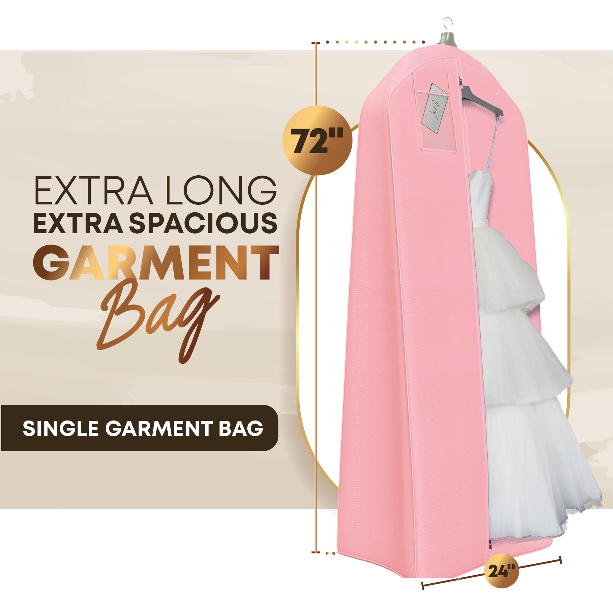 Bolsa reforzada para vestido de novia, para vestidos largos de fiesta, 72 pulgadas x 24 pulgadas, 20 pulgadas