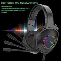 Vista 3 de eppfun Auriculares USB para juegos, auriculares con cable sobre la oreja con micrófono con cancelación de ruido, sonido envolvente 7.1, luces RGB