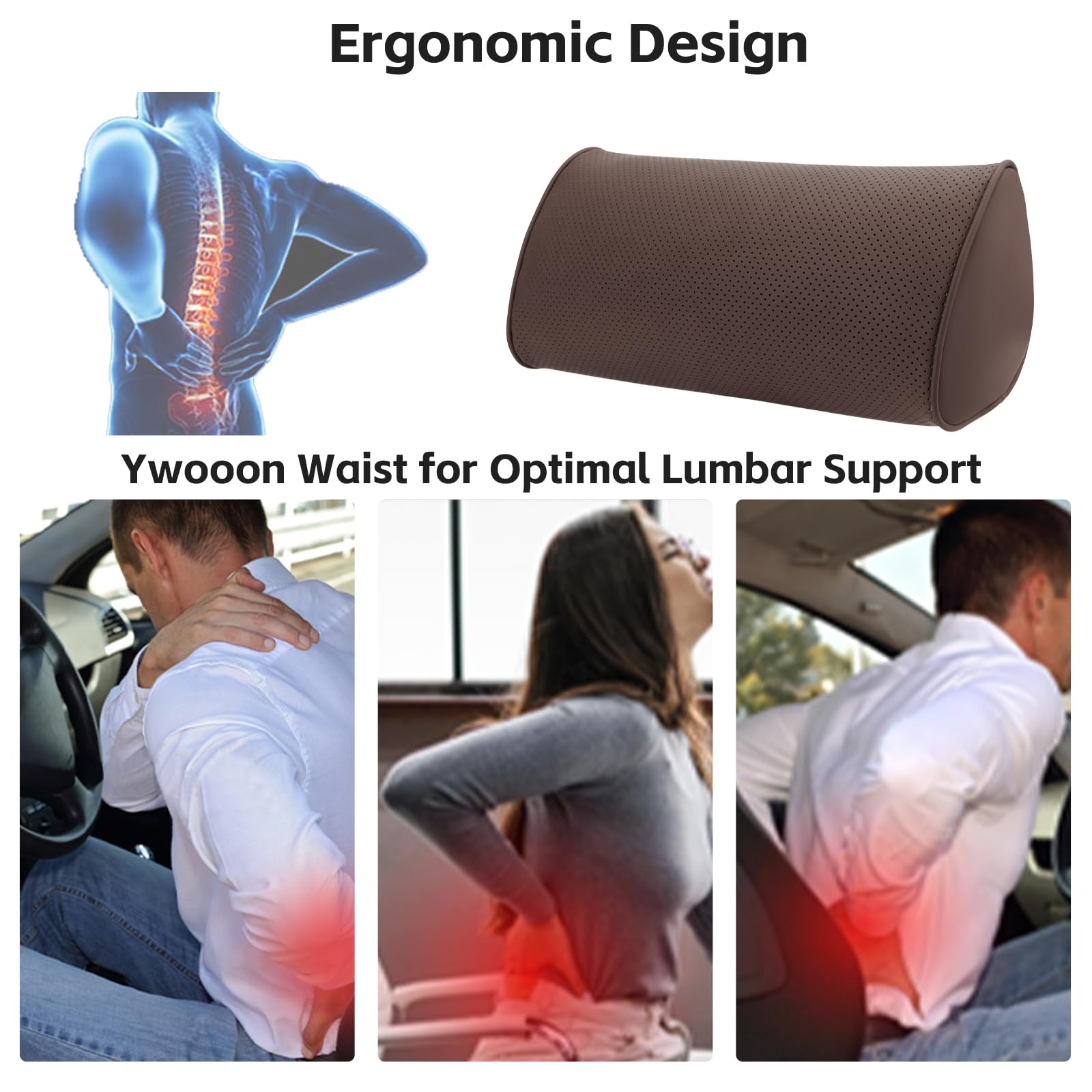 Rückenkissen Auto, Lordosenstütze Auto aus Memory Foam, Ergonomisches Rückenkissen für Autositze, Bürostuhl, Rollstuhl, Kastanien Braun