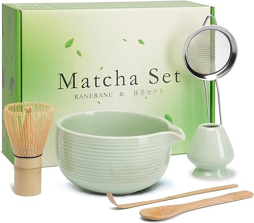 Miniatura 7 de Juego de batidor de matcha, juego de matcha de cerámica incluye cuenco matcha, batidor de matcha (Chasen) y soporte, tamiz, cuchara y cuchara