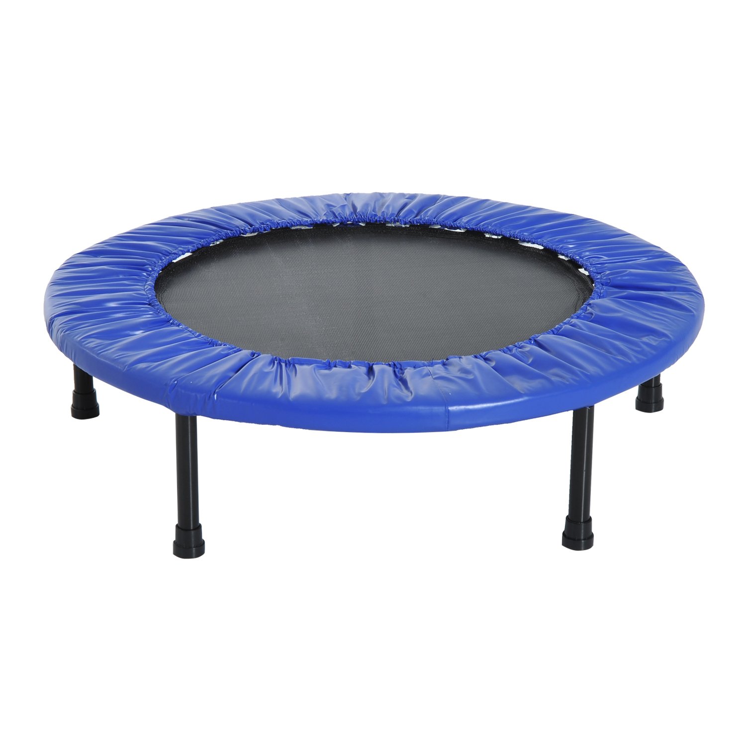 HOMCOM Cama Elástica Fitness Ø81 cm Trampolín de Acero con Borde Protector y 28 Resortes para Ejercicios en Interior y Exterior Carga 100 kg 81x81x22,5 cm Negro y Azul