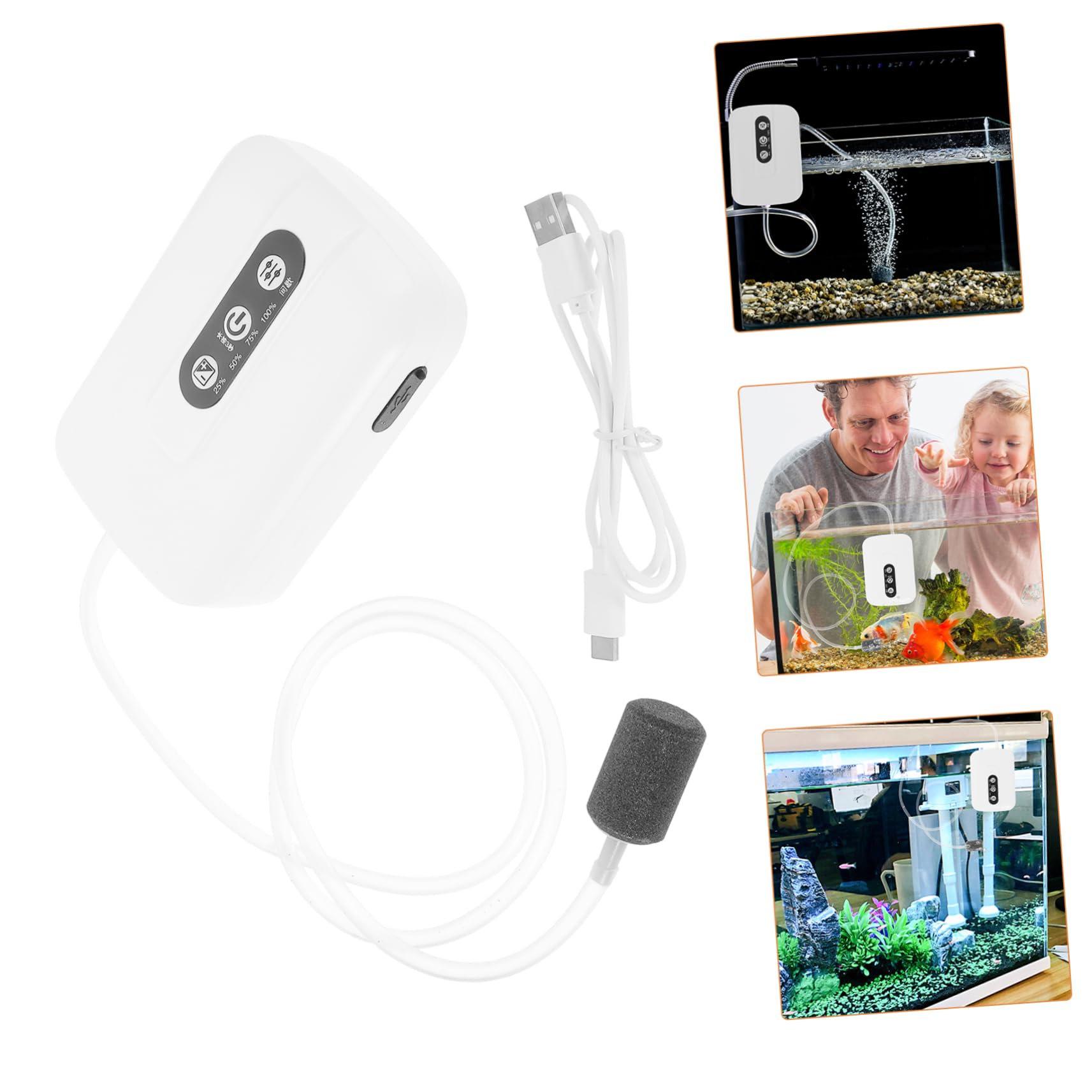 Sosoport Sauerstoffpumpe für Fischbecken Tank Aquarium Spender Flasche USB Aquarienwasserpumpe USB Ladeluftpumpe Zubehör für Aquarien professionelle Sauerstoffpumpe Plastik Weiß
