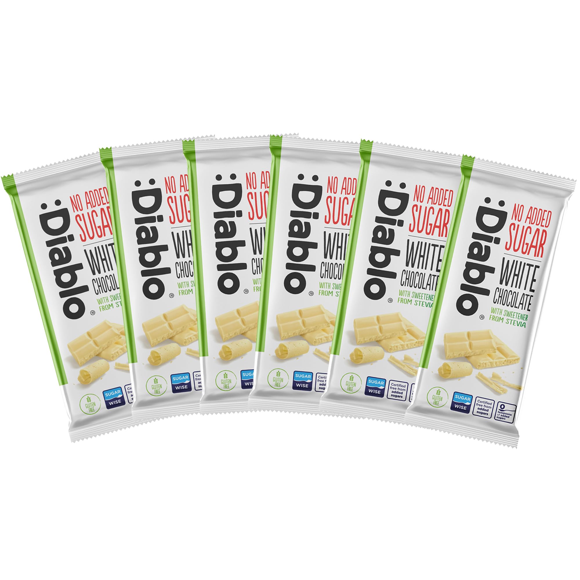 Diablo No Added Sugar White Chocolate – No Added Sugar Chocolate Bar Sweetened with Stevia, Gluten Free, Ideal for Any Occasion, Birthdays, Valentines, or Gift Hampers, 75g (Pack of 6)