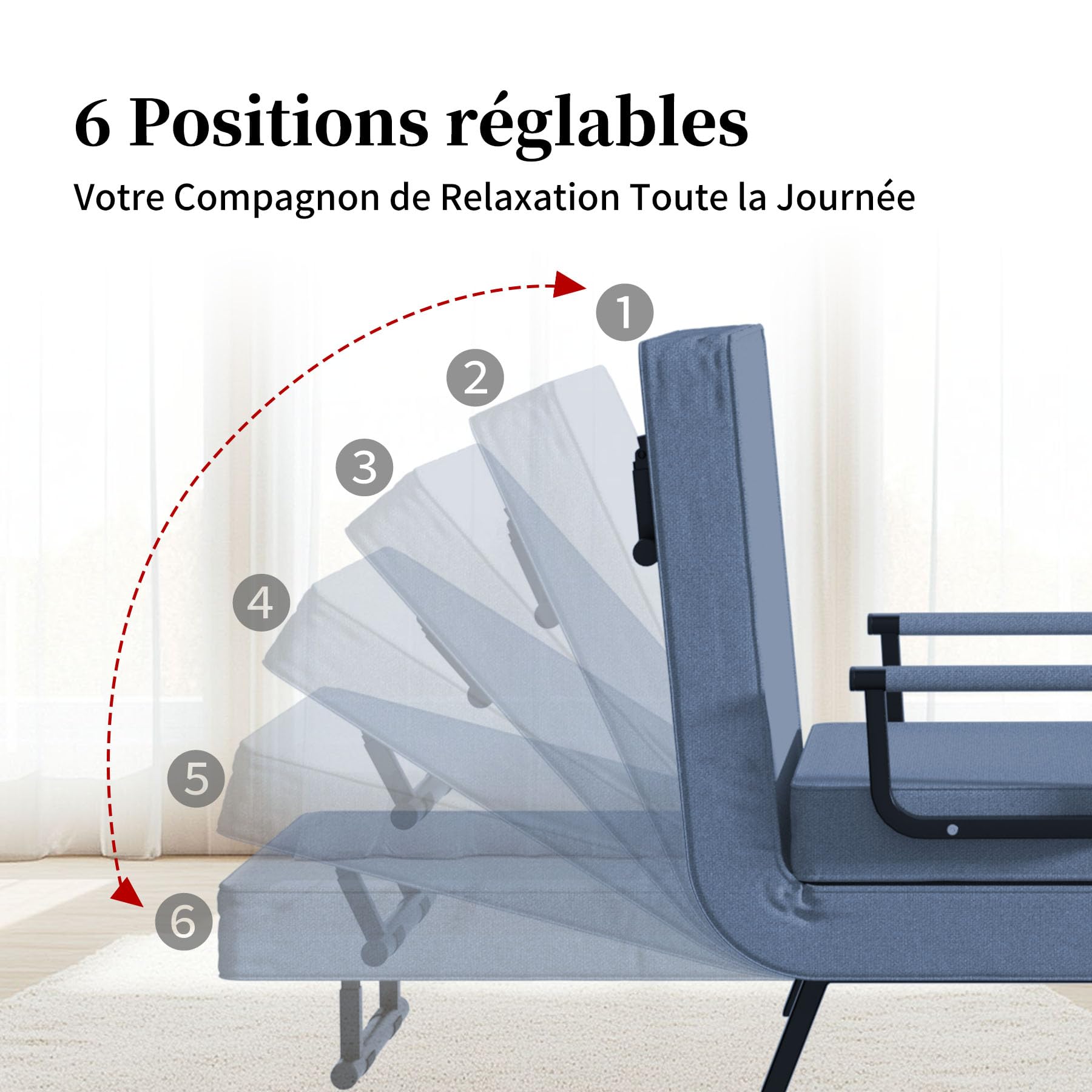 YLGJ&TIDY Chauffeuse 1 Place Convertible 3 en 1, Fauteuil Lit Pliable Dossier 6 Positions, Tissu Lin Mousse à mémoire de Forme, Charge Max 180kg, Lit d’appoint Invités, Sieste Bureau, Bleu