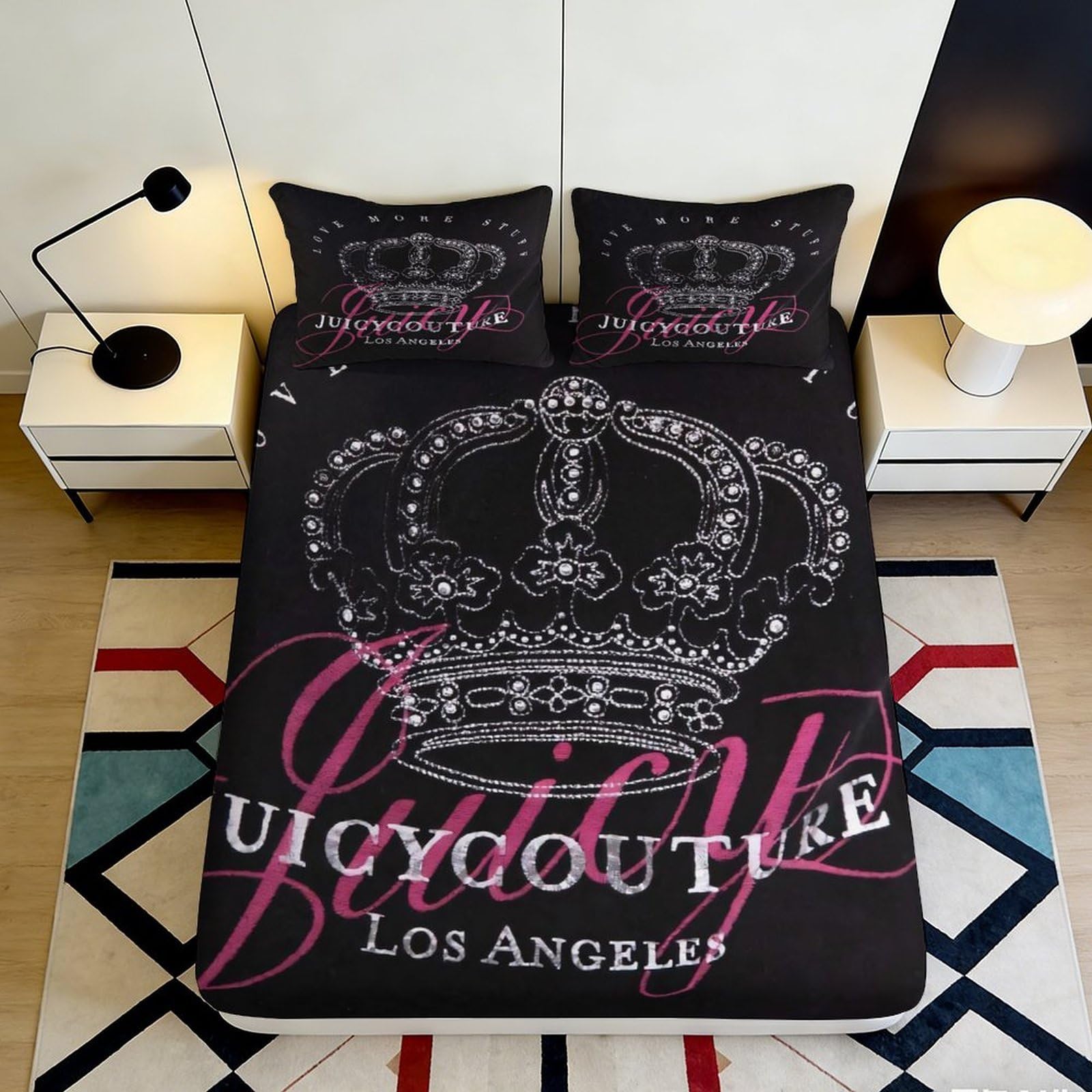 Uxinyoume Style-4 3D Printed Crown Black Fitted Sheet Microfiber Soft Queen Bedroom Decor Royal Script Mattress Cover For Home Dorm 90X200x25cm