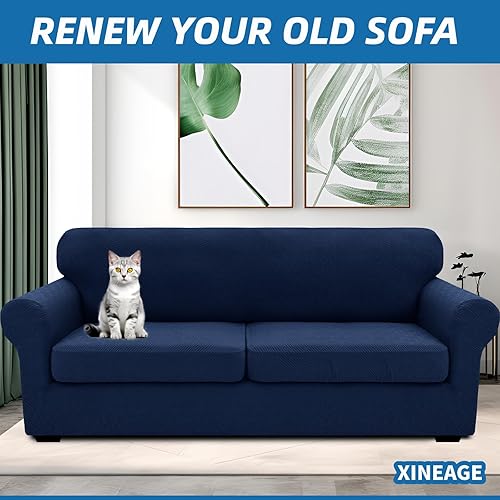 Miniatura 4 de XINEAGE Fundas de sofá de 3 piezas para sofá de 2 cojines extra grandes, súper elásticas, para 2 asientos grandes, funda universal para sofá de dos