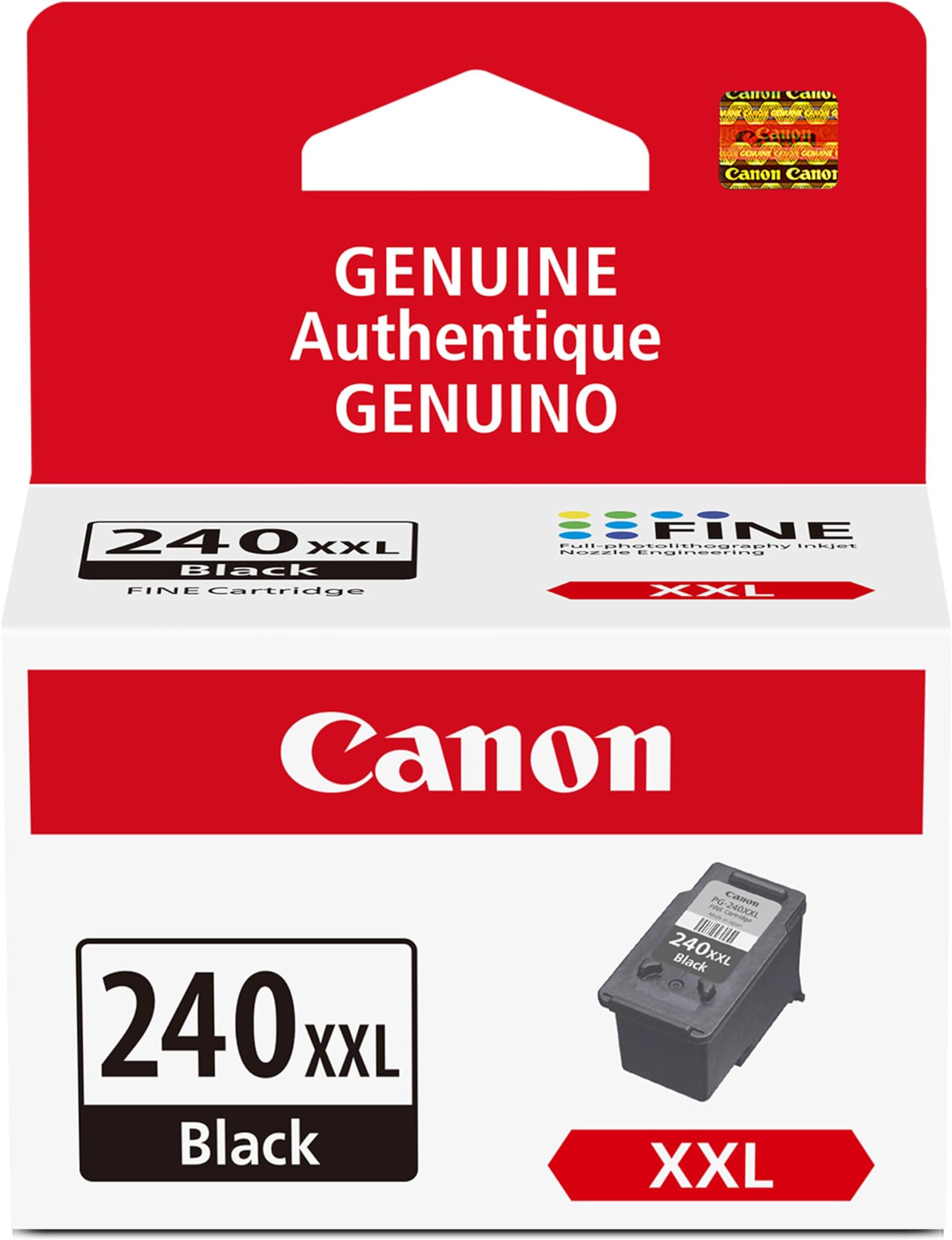 Canon PG-240 XXL Genuine Black Ink Cartridge, Compatible with MG2120/3120/4120, MX512/432/472/372/392/522/532/452, MG2220/3220/4220/3520/3620, TS5120