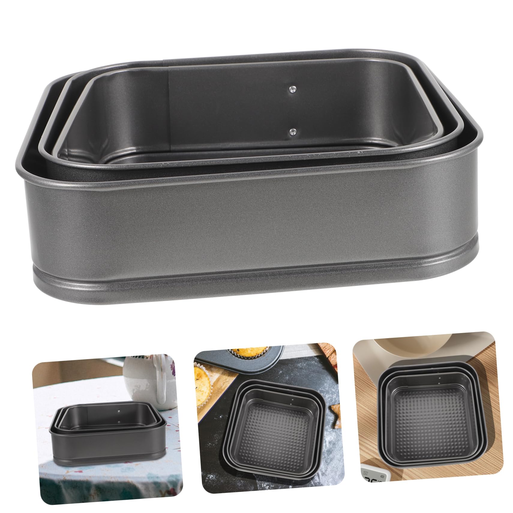Set 3 Stampi Quadrati a Cerniera Antiaderenti in Acciaio al Carbonio