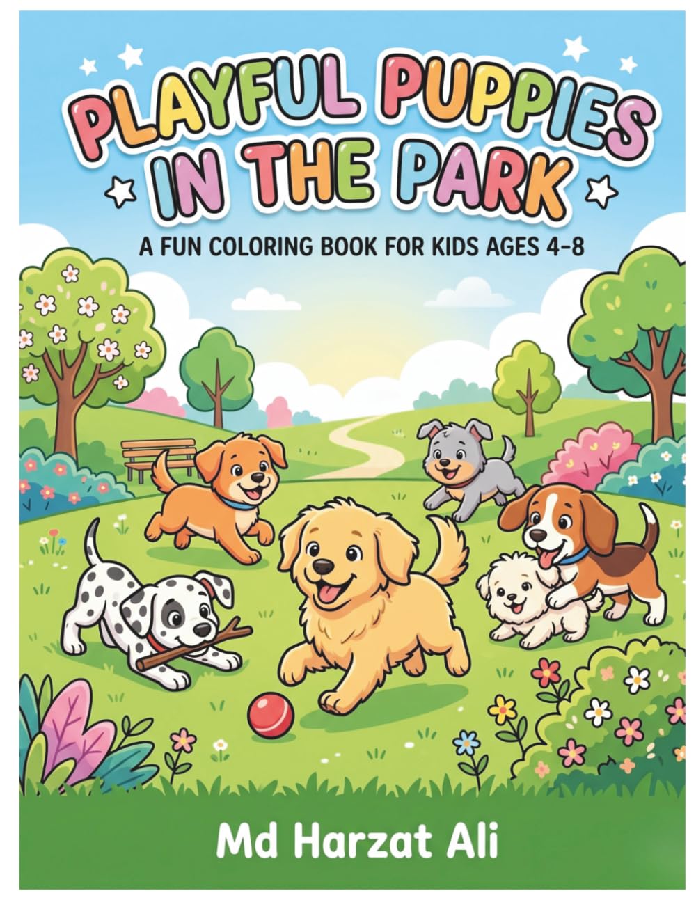 Playful Puppies and Friends Coloring Book for Kids: 60+ Adorable Dog Illustrations and Cute Animals for Ages 4-8, Simple and Fun Activity Book for Toddlers and Children