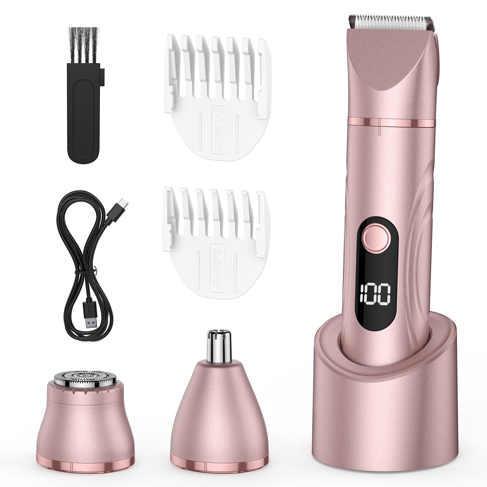 Rasoio da donna, rasoio elettrico per uso bagnato e secco con indicatore LED per ascelle, corpo braccio, viso 001