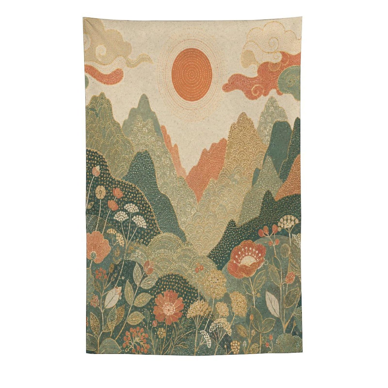 H3B8U2Y5 Mountain Garden Sunrise Wall Tapestry, Oil Painting, Apartment