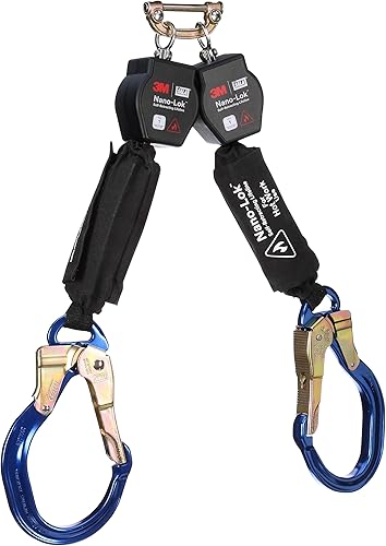 3M DBI-SALA Nano-Lok Línea de vida autorretráctil de doble pierna con conexión rápida 3100571, red, gancho de bloqueo de barra de refuerzo de