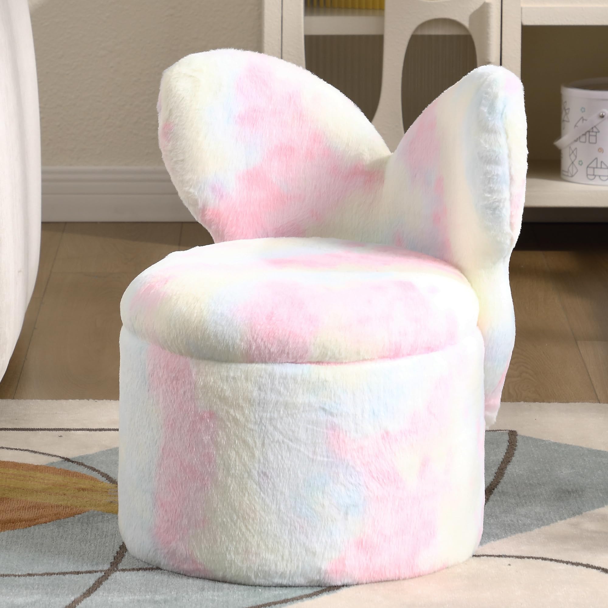 Kid Desk Chairs, Toddler Chair Comfy, Pink Ottoman Chair, 2 in 1 Children Storage Ottoman, Butterfly Chair for Girls, Cute Kids Chairs for Table, Kids Furniture for Bedroom/Playroom, Pink