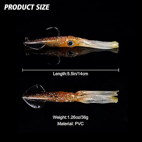 Miniatura 6 de Goture 2 señuelos de calamar de pesca, suave y luminoso, pulpo, pesca con anzuelo, plantilla de pulpo