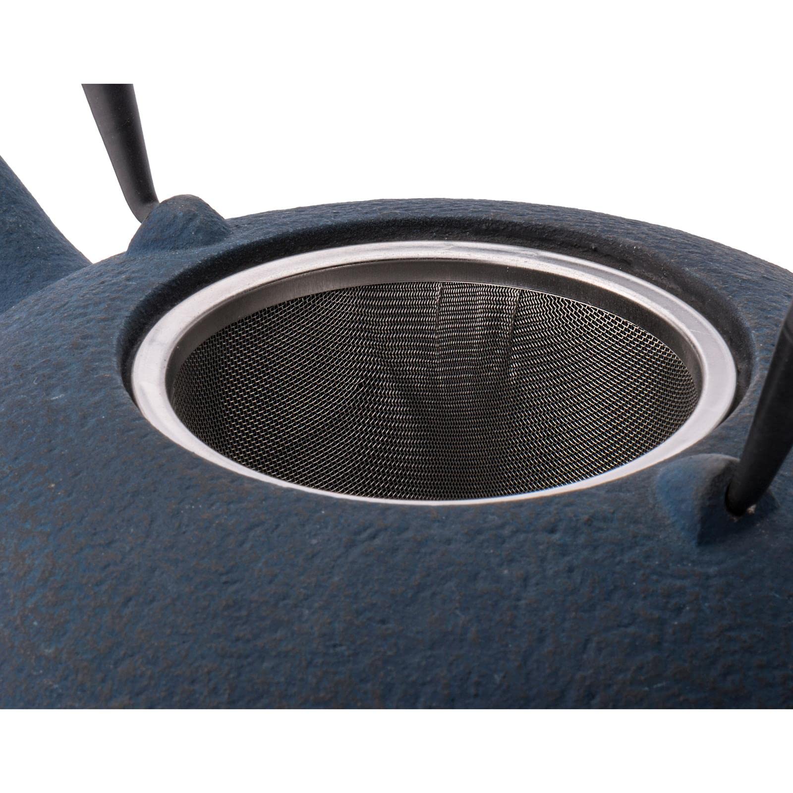 Bredemeijer Teekanne asiatisch Gusseisen Set blau 1.2 Liter Teekessel mit Edelstahl Tee-Filter Sieb-Einsatz für losen Tee & gusseisernen Stövchen inkl. 6 blauen Teebecher Porzellan