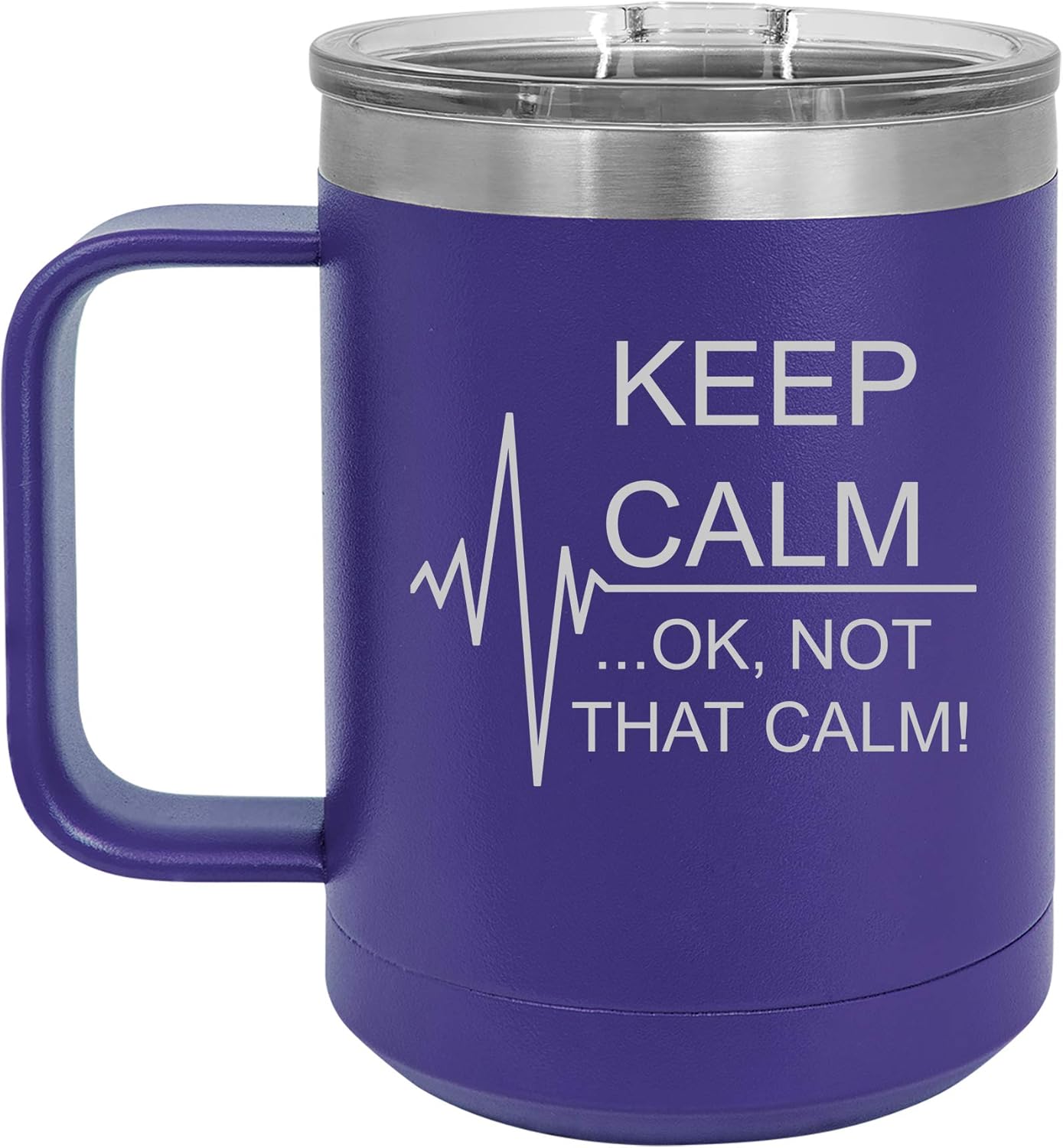 15 oz Tumbler Coffee Mug Travel Cup With Handle & Lid Vacuum Insulated Stainless Steel Keep Calm Ok Not That Calm Nurse Paramedic Medical EKG (Teal)