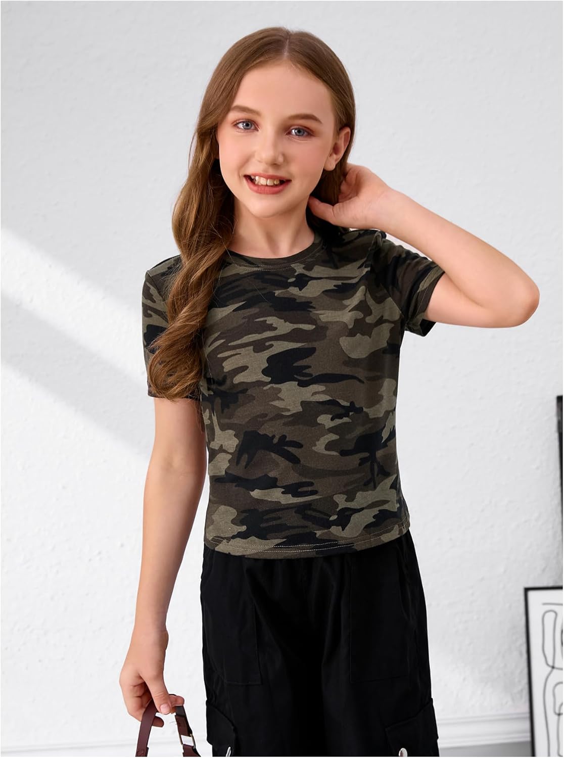 Girl's Camo Print Short Sleeve Tee Shirt Crew Neck Summer Casual Tee Tops - Image 4