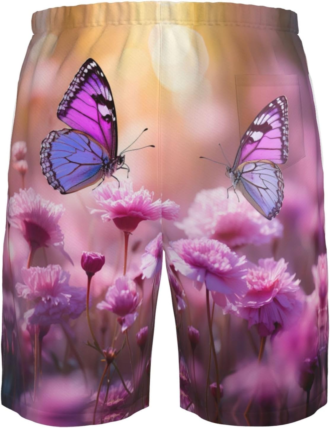 Purple Butterfly Print Mens Casual Shorts Drawstring Summer Beach Stretch Shorts Novelty Swimtrunks