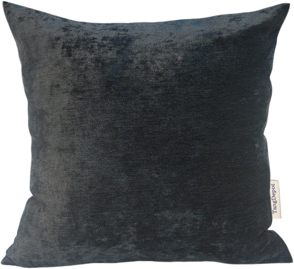 Handmade Solid Chenille Decorative Throw Pillow Covers, Pillow Shams, Square Pillow Covers, Cushion Covers, Pillowcase - (18"x18", Black)
