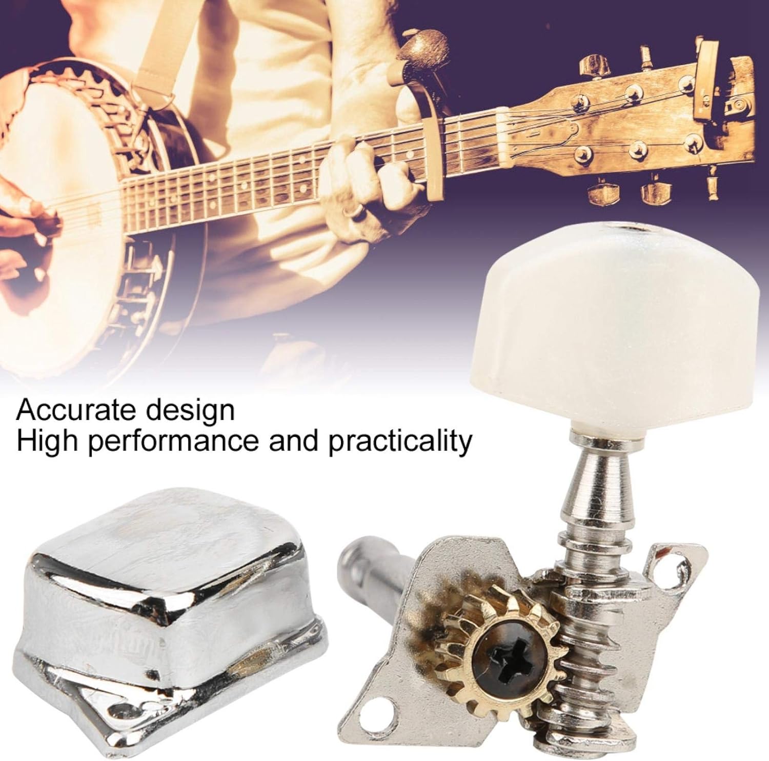 Banjo Machine Head, Tuning Peg Head Banjo Tuning Tuner Peg Banjo Semi Closed Standard White Silver Zinc Alloy for Electric Guitar