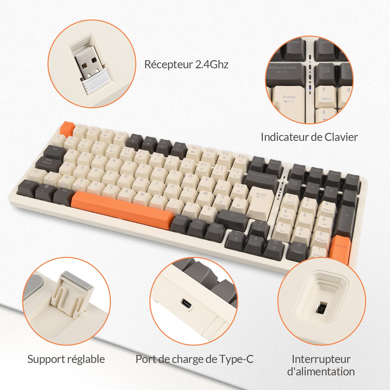Rii Clavier Mécanique de Jeu Mécanique sans Fil avec pavé Numérique,3 Modes(2.4 GHz/Bluetooth/Filaire),Rétroéclairage LED,Interrupteurs Rouges,101 Touches 96% Layout,pour PC/Windows/Mac/Smartphone
