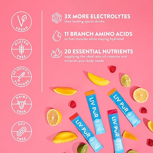 Miniatura 5 de LivPur Hydrate - Fruit Punch - Paquetes de polvo de hidratación  Mezcla de bebida electrolítica  Certificado NSF para el deporte  Barra de una sola