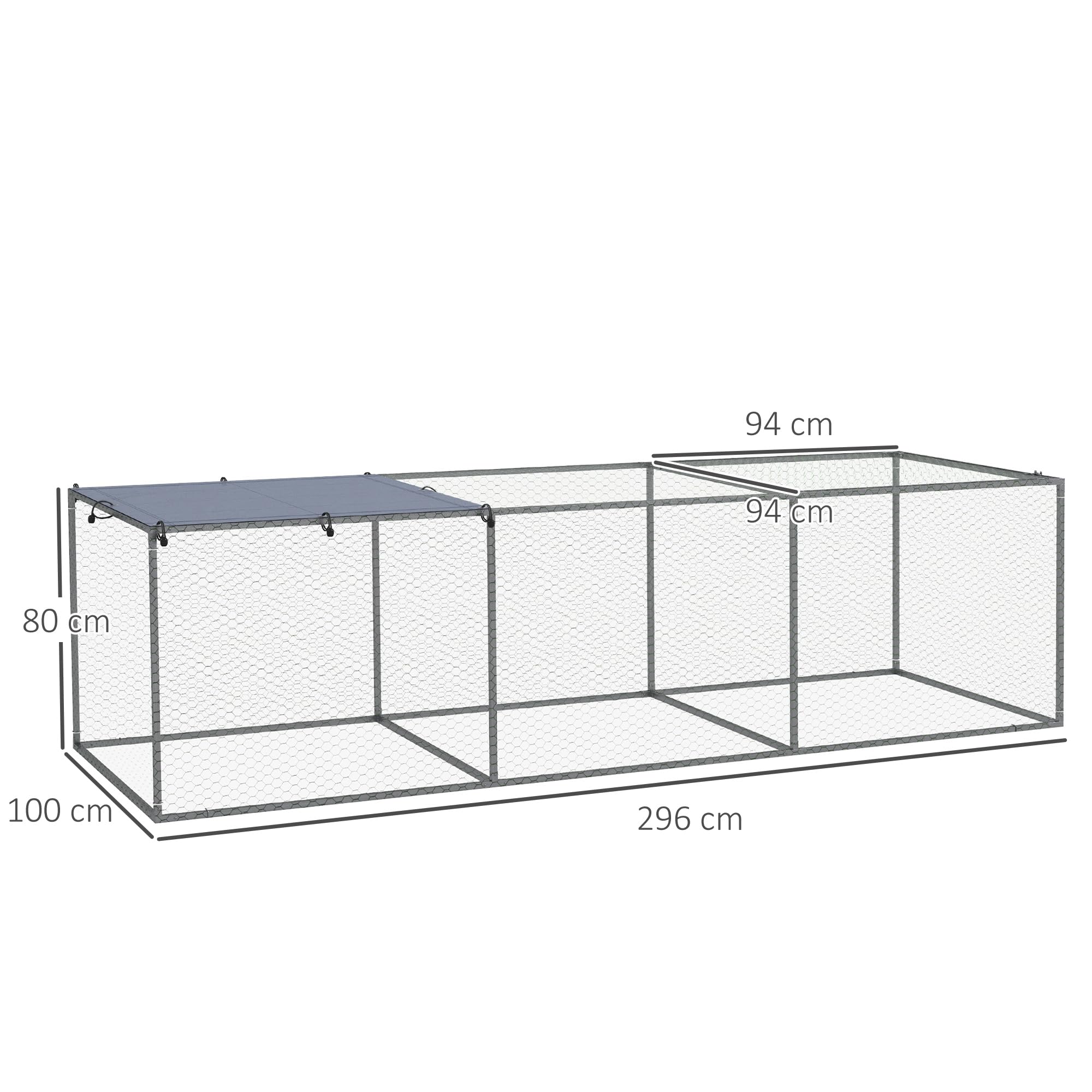 PawHut Enclos Poulailler Extérieur 3 m² pour Petits Animaux 3 x 1 x 0,8 m | Cage Clapier, Acier Galvanisé, 1 Porte Supérieure, Espace Couvert Bâche