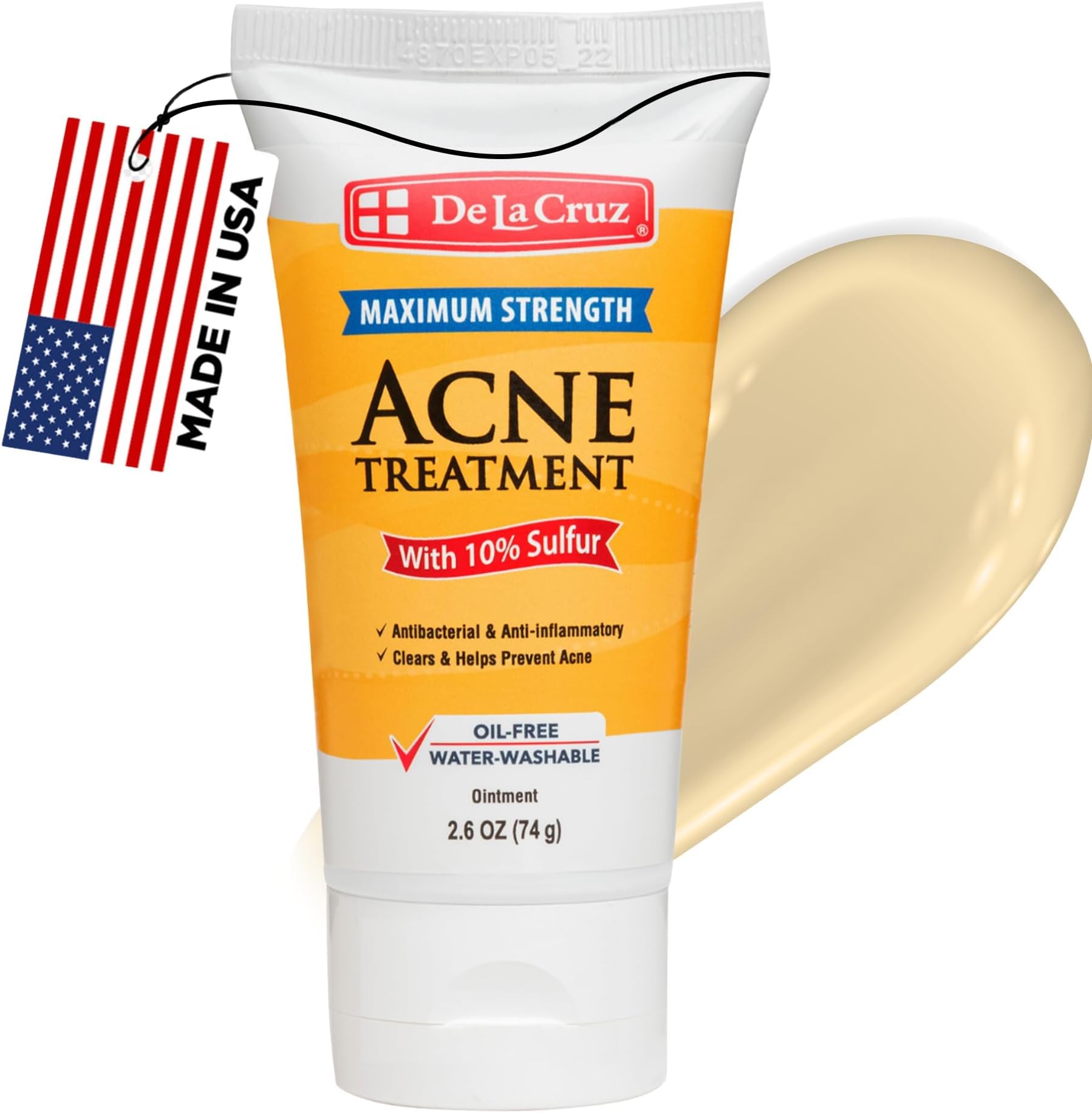 De La Cruz Sulfur Ointment - Cystic Acne Treatment for Face and Body - Daily 10 Min Spot Treatment Mask - Safe and Effective Game Changing Hormonal Acne Treatment that Clears Up Pimples - 2.6 OZ Tube