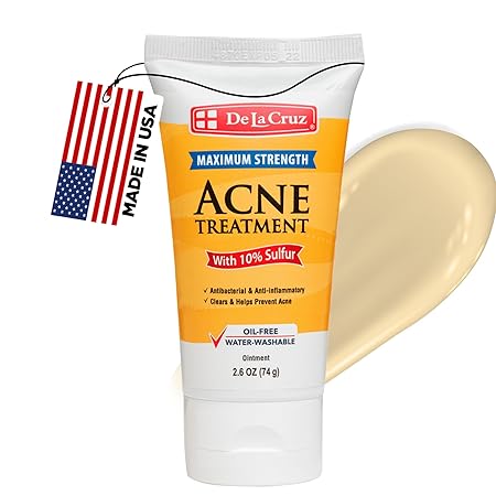 De La Cruz Sulfur Ointment - Cystic Acne Treatment for Face and Body - Daily 10 Min Spot Treatment Mask - Safe and Effective Game Changing Hormonal Acne Treatment that Clears Up Pimples - 2.6 OZ Tube