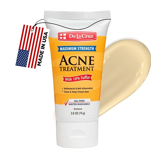De La Cruz 10% Sulfur Ointment, Cystic Acne Treatment Face, Body 2.6oz tube | Maximum Strength Sulfur Acne Treatment, Helps Clear Pimples, Antibacterial & Anti-inflammatory, Non-Comedogenic, Made in USA