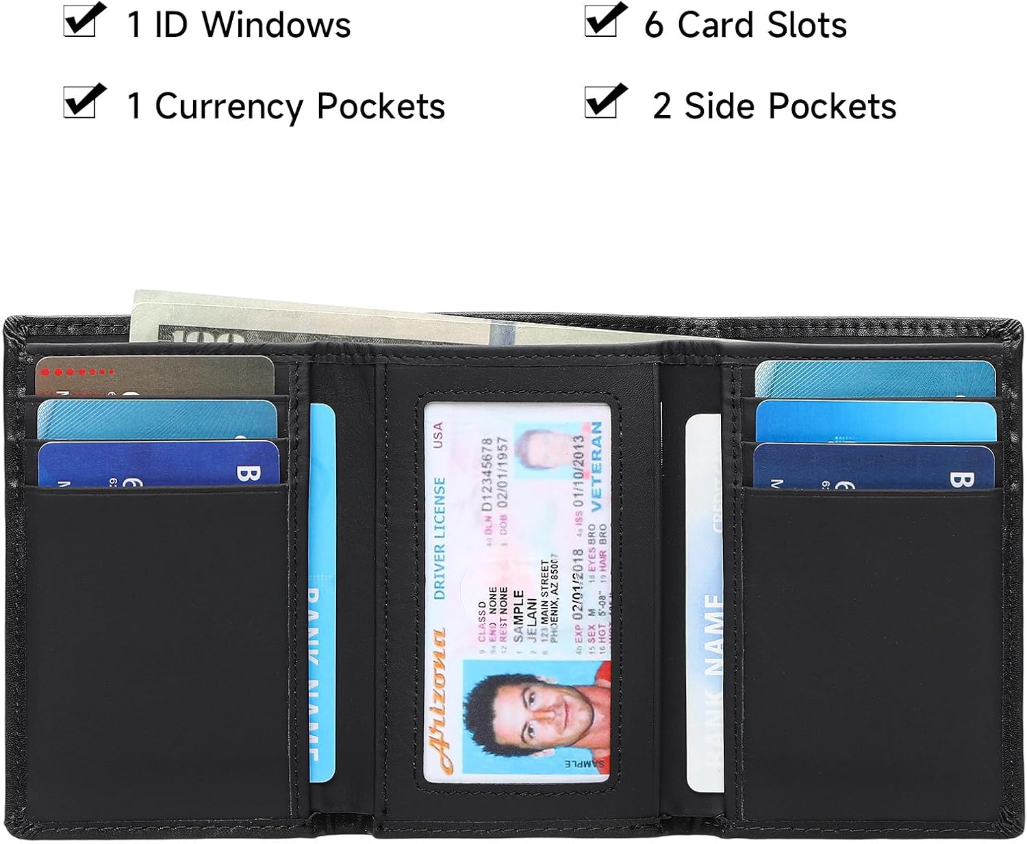 Leather Trifold Wallet for Men RFID Blocking Minimalist Front Pocket Wallets with ID Window - Image 3