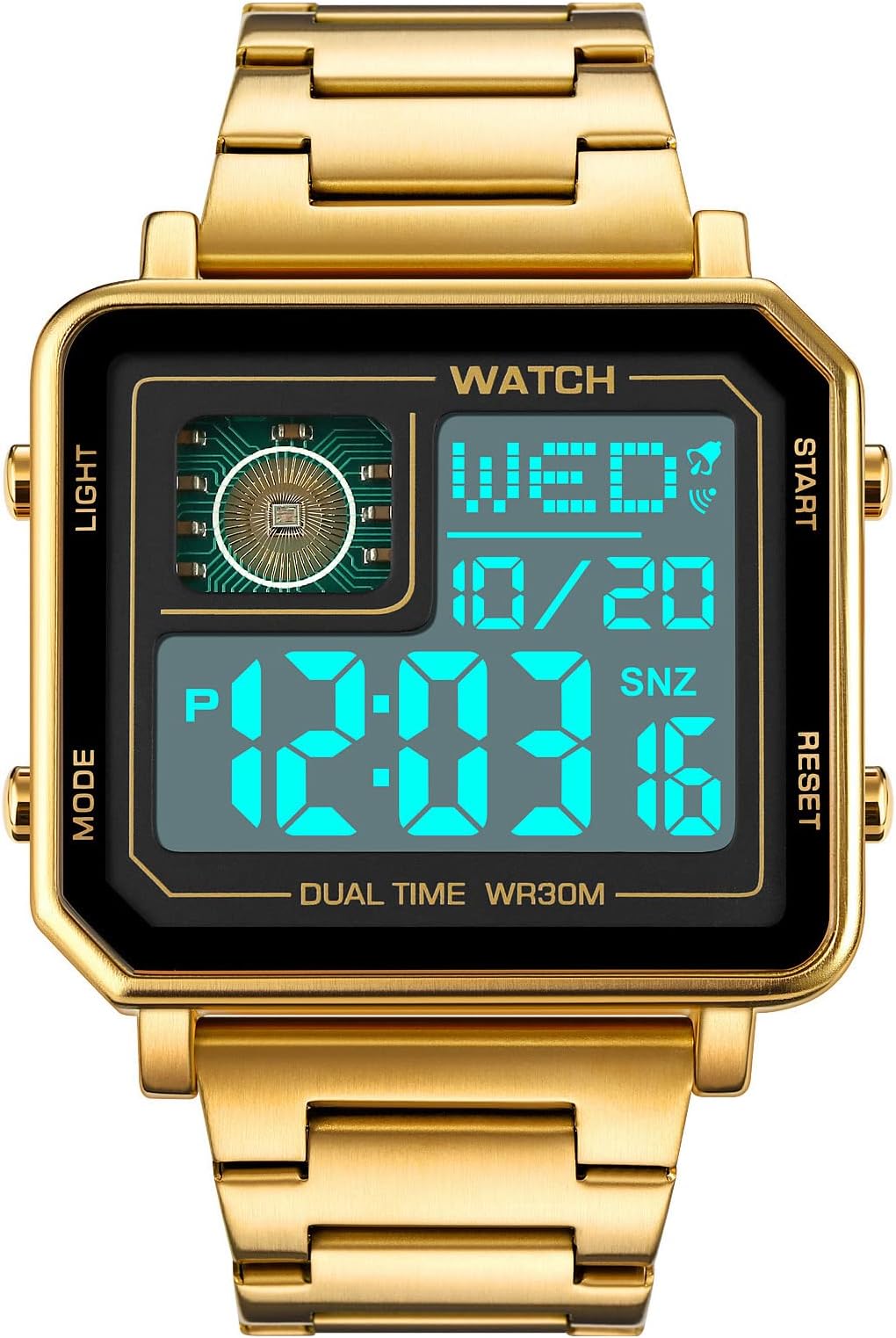 Watches for Men Fashion Trend Multifunction Outdoor Sports Watch EL Light Large Digital Display Chronograph Stainless Steel Square Watches