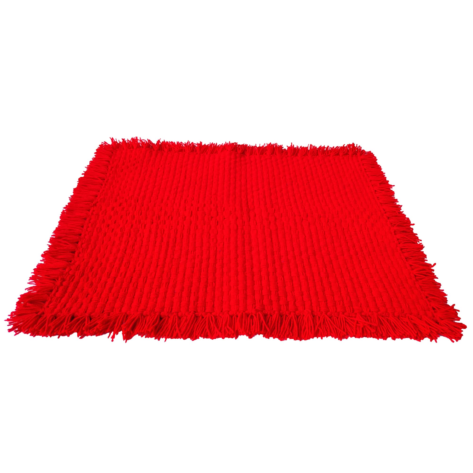 CRM TRADERS Woolen Puja Aasan Mat for Prayers - Handmade Decorative Pooja Mat 21 x 22 inch (Red)-picture-2