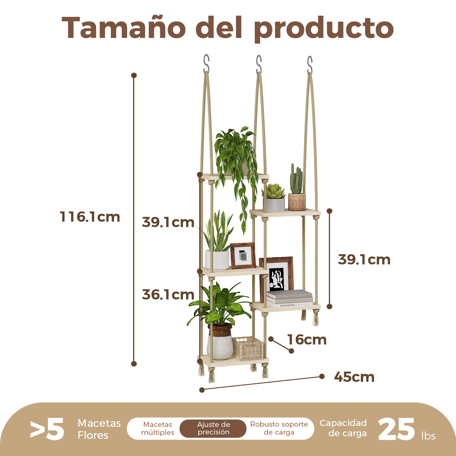 Bamworld Estantes Colgantes para Plantas Colgador de Plantas de Interior Estantes para Plantas de Ventana de Madera Estante de Pared para Plantas de Ventana Estante para Plantas de Alféizar de Ventana