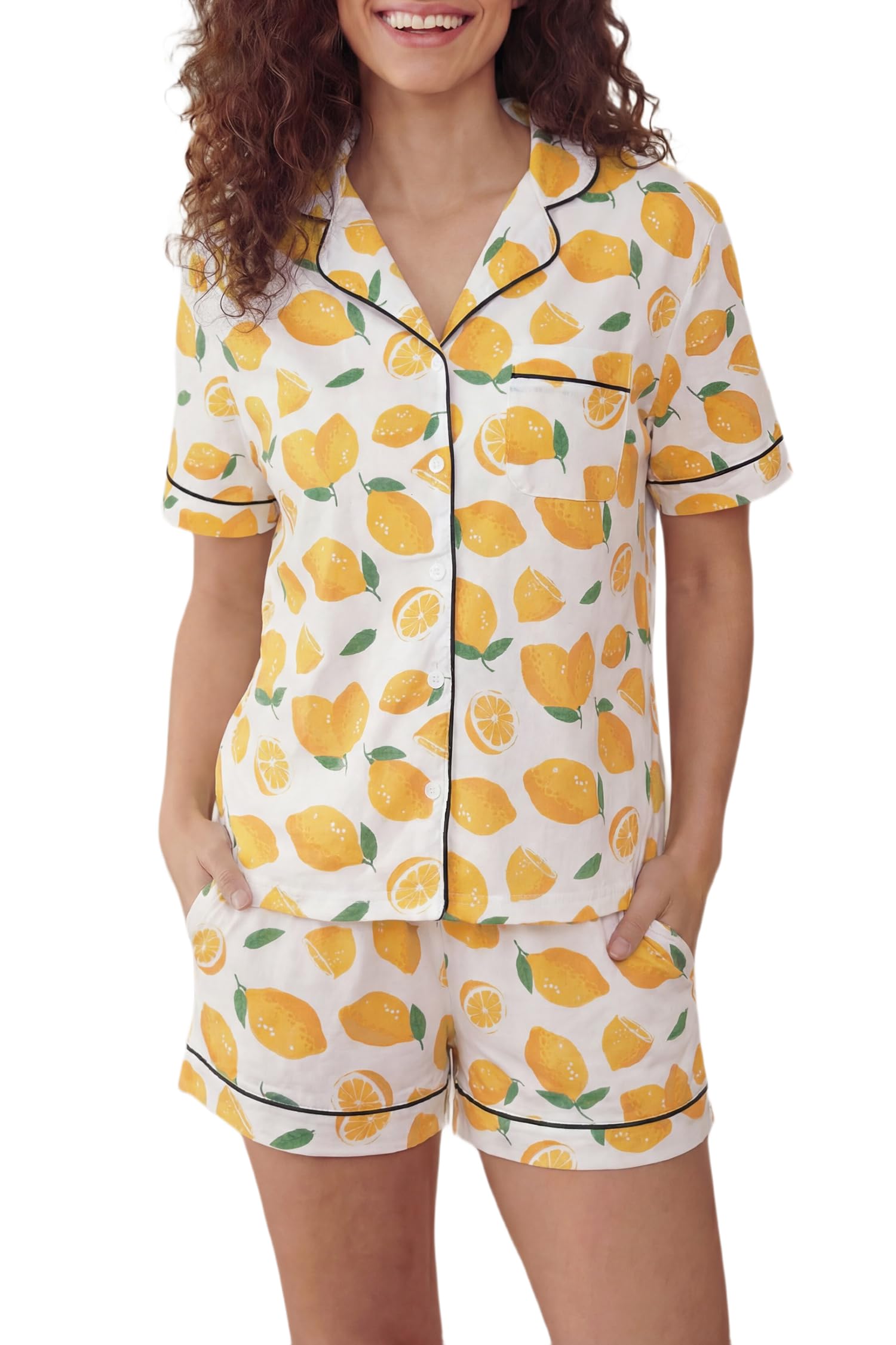 LUBOT 100% Cotton Pajamas for Women Short Sleeve