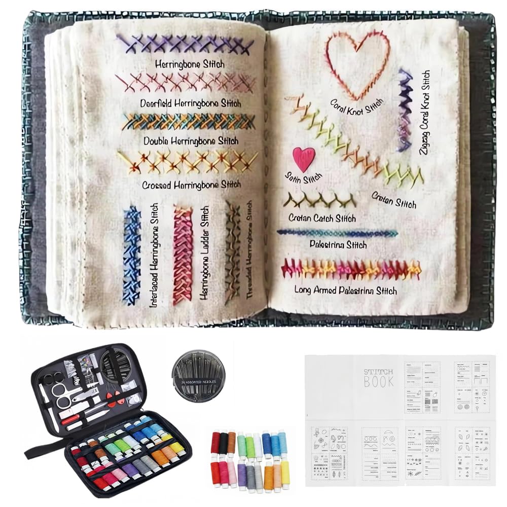 Snugeasy Embroidery Stitch Book Kit, 2026 New 86 Stitches English Instruction Embroidery Kit for Beginners, Portable Craft Kits with Step-by-Step Tutorial (1PC, 86 Stitches)
