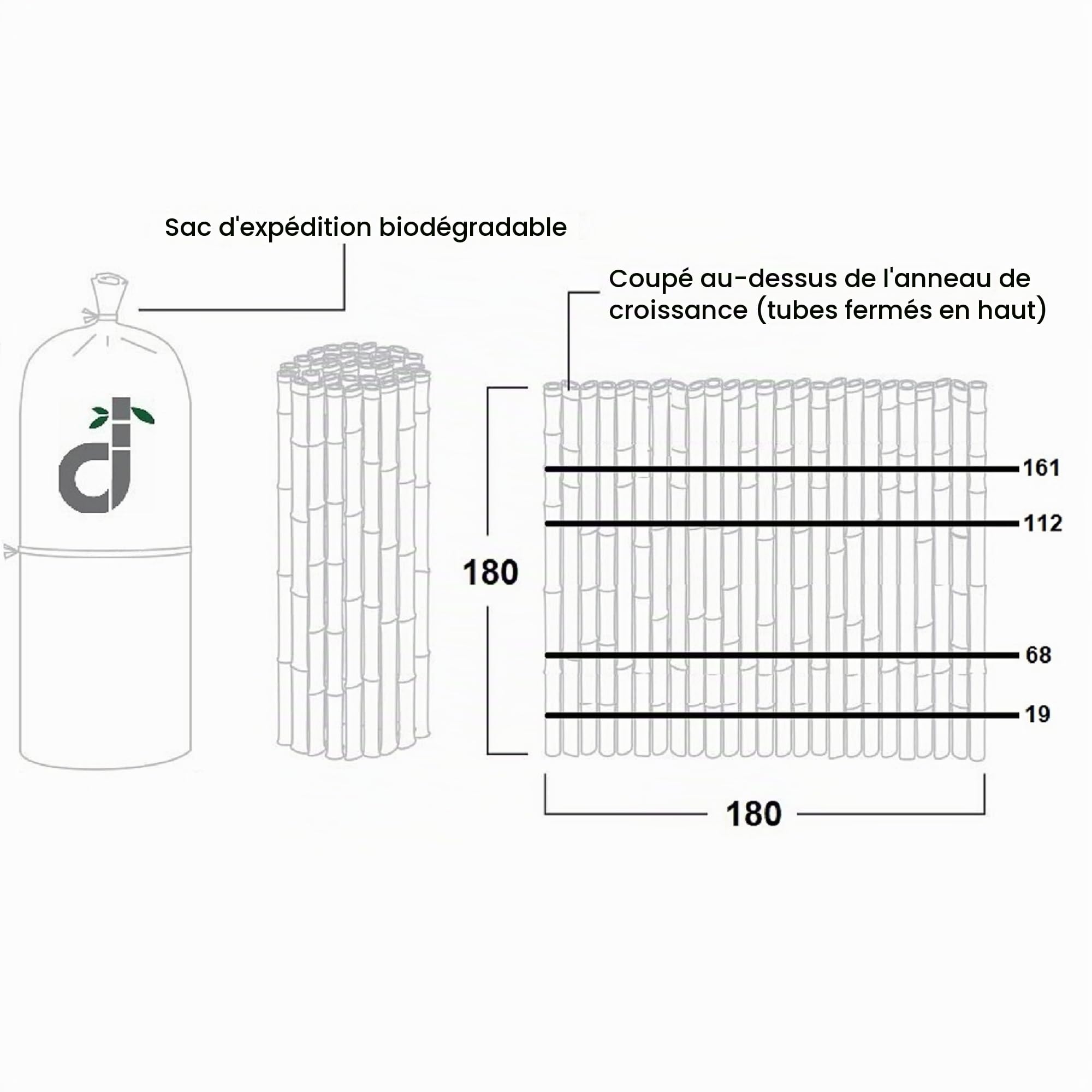 DE-COmmerce Clôture en bambou de qualité supérieure Pare-vue ATY Nigra, fermé en haut, clôture enroulée, clôture de jardin, pare-vue pour jardin, terrasse, balcon (HxL) 180 cm x 180 cm
