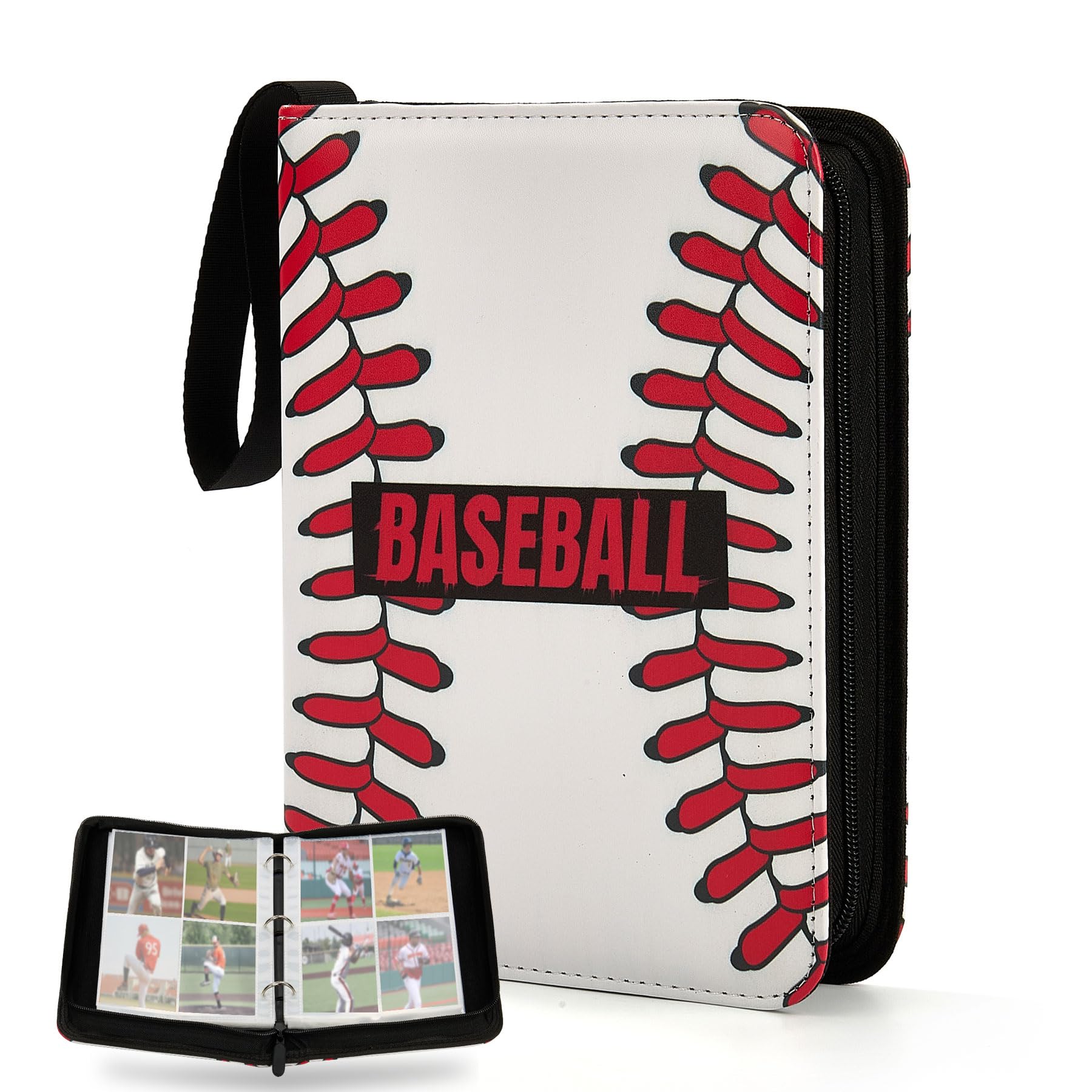 Otmotmo Zmbq 4 Pocket Trading Card Binder 400 Cards，Waterproof Pu Exo-Tec Zip Binder Card Album For Tcg, Mtg, Sports Cards & Gift(Baseball Pattern)