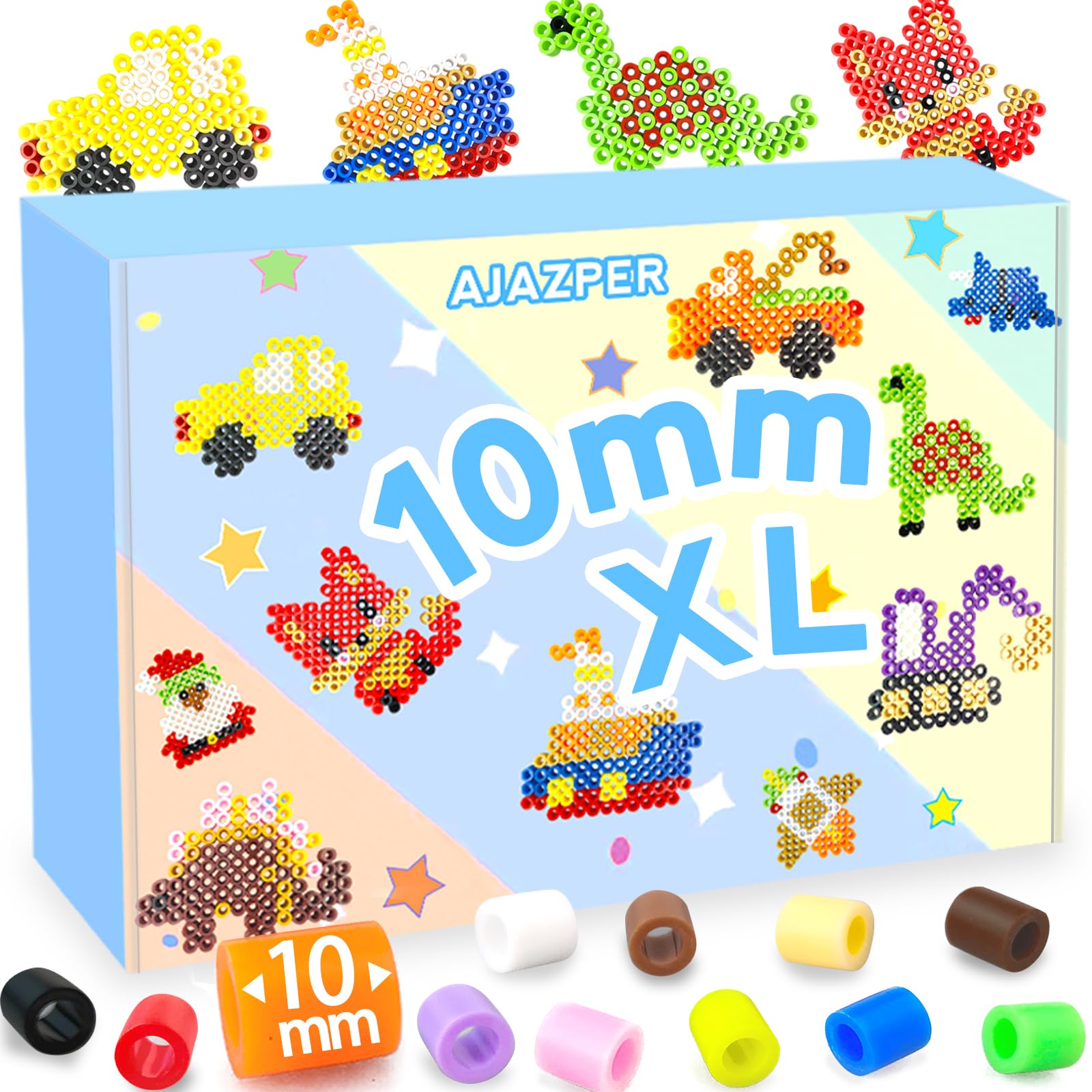 10MM Bügelperlen Set für Kinder, Große Bügelperlen mit Platten, Bügelpapier & Zubehör, XL Steckperlen für DIY Spielzeug für Kinder Geschenke für Mädchen Jungen ab 5+